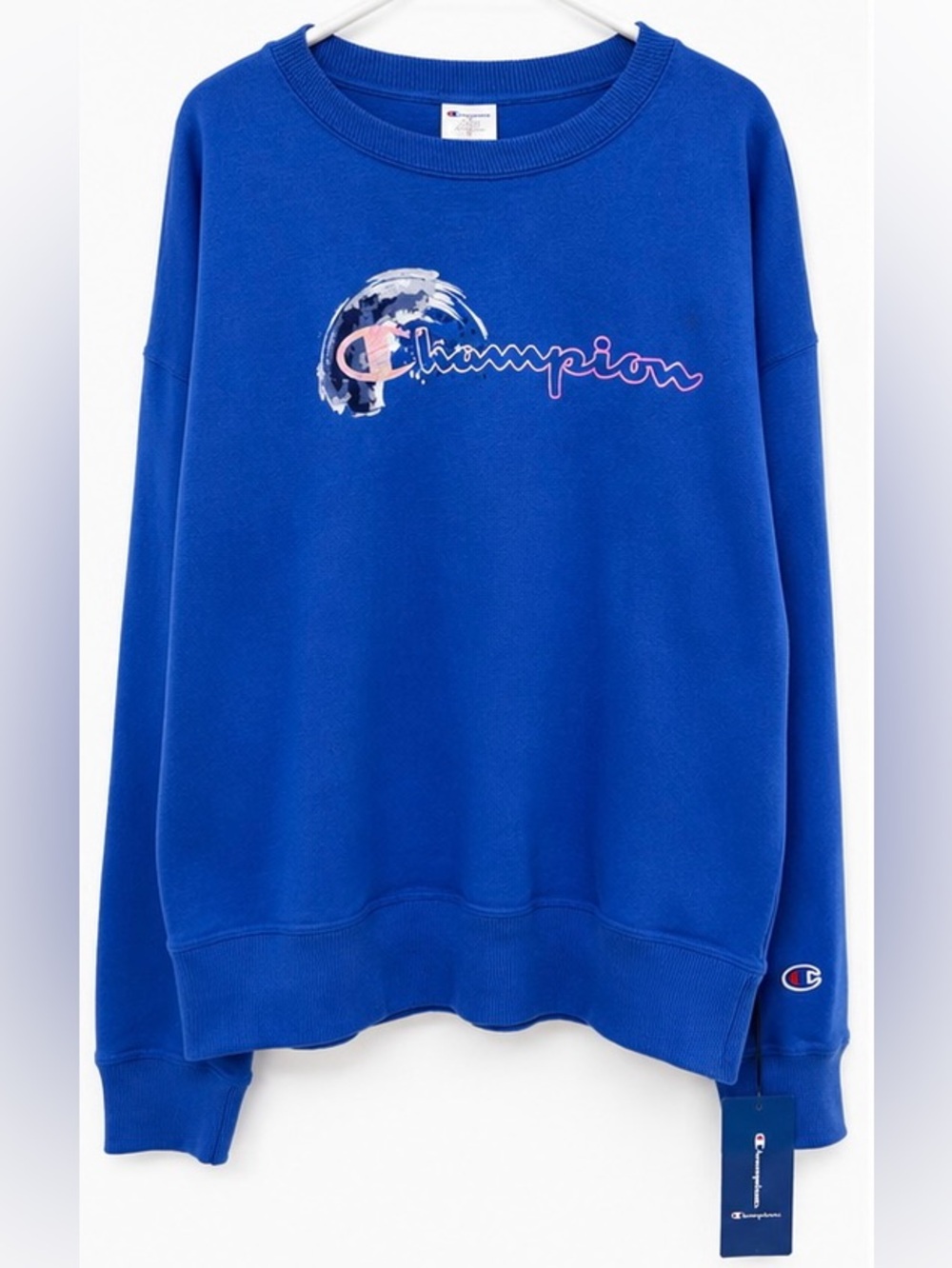 Champion Cobalt Logo Crewneck Spellout Logo Sweatshirt Oversized Boyfriend M
